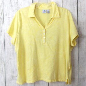 CARIBBEAN JOE Tropical Yellow Hibiscus Embossed Women's Polo